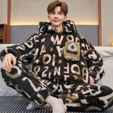 Mens Thickened Cartoon Plus-Size Pajama Set