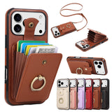 Leather Phone Case With Ring Holder And Card Slot Drop Proof Protective Case