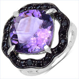 6.09 Carat Genuine Amethyst & Black Spinel .925 Sterling Silver Ring