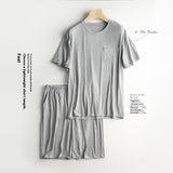 Men's Home Wear Thin Summer T-shirt Half Sleeve Shorts Suit Skin-friendly