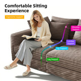 102.4 'Plush Corduroy 4-Seat Sofa,Modern Comfy Upholstered Sofa Cloud Couch,Deep Seat Couches with Soft Pillows and Movable Ottoman,Convertible Sofa Lounge Chair,for Living Room,Apartment,Office,Camel