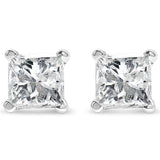 AGS Certified 2/5 Cttw Princess Cut Diamond 14K White Gold 4-Prong Solitaire Square Stud Earrings (L-M Color, I1-I2 Clarity)
