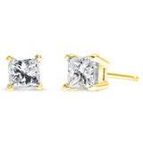 AGS Certified 14k Yellow Gold 1/4 Cttw 4-Prong Set Princess-Cut Solitaire Diamond Push Back Stud Earrings (H-I Color, SI1-SI2 Clarity)