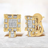 14K Yellow Gold 7/8 Cttw Princess and Baguette-Cut Diamond Square Framed Huggie Hoop Omega Earrings (H-I Color, SI1-SI2 Clarity)