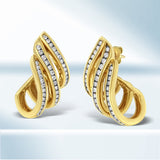 10K Yellow Gold 1.0 Cttw Round Brilliant Cut Diamond Spiral Multi Row Channel Set Open Hoop Pushback Stud Earrings (H-I Color, I1-I2 Clarity)