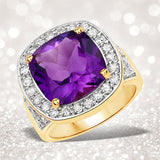 6.80 Carat Genuine Amethyst and White Diamond .925 Sterling Silver Ring