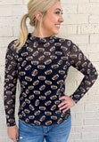 Black Game Day Rugby Mesh Sheer Long Sleeve Top