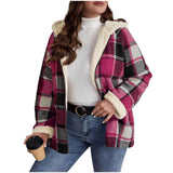 Plaid Printed Coat Fleece-lined Thickened Composite Hooded