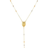 14k Tri Color Gold Lariat Rosary Necklace
