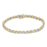 Two-Tone 10K Yellow Gold over .925 Sterling Silver 1.0 Cttw Diamond S-Curve Link Miracle-Set Tennis Bracelet (I-J Color, I3 Clarity) - 7"