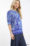 Umgee Tropical Print Puff Sleeve Blouse