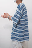 Loose-fitting Candy-colored Pinstripe Short-sleeve T-shirt