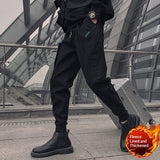 Mens Fleece-Lined Extra-Thick Slim-Fit Cargo Pants With Drawstring Hems