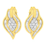 10K Yellow Gold 1/3 cttw Round-Cut Diamond Cluster and Swirl Stud Earrings (J-K Clarity, I2-I3 Color)