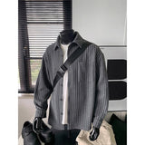 Vintage Lapel Sophisticated Striped Long-sleeve Top