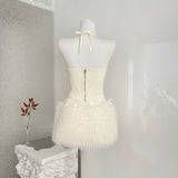 Lace Heavy Embellished Mesh Beaded Sequin Top & Skirt Set Women's Two-Piece