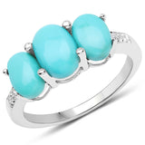 2.97 Carat Genuine Turquoise and White Zircon .925 Sterling Silver Ring