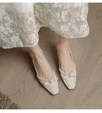 Women Block Heel Closed Toe Sandals, 2026 Summer New Fashion Square Toe Back Strap Pearl Fairy Style High Heel Pumps