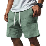 Mens Casual Waffle-Weave Shorts With Drawstring Pockets