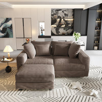 102.4 'Plush Corduroy 4-Seat Sofa,Modern Comfy Upholstered Sofa Cloud Couch,Deep Seat Couches with Soft Pillows and Movable Ottoman,Convertible Sofa Lounge Chair,for Living Room,Apartment,Office,Camel