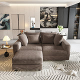 102.4 'Plush Corduroy 4-Seat Sofa,Modern Comfy Upholstered Sofa Cloud Couch,Deep Seat Couches with Soft Pillows and Movable Ottoman,Convertible Sofa Lounge Chair,for Living Room,Apartment,Office,Camel