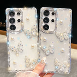 Glitter Powder Pearl Butterfly Style Phone Case With Rhinestones