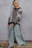 POL Round Neck Sweater with Floral Ruffle Detail
