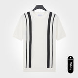 Mens Ice-Silk Cool-Feel Striped Crew-Neck Knitted Top