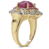 14K Yellow Gold Plated 5.56 Carat Genuine Pink Sapphire, Ruby & White Diamond .925 Sterling Silver Ring