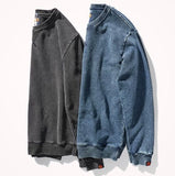 American Round Neck Hoodie Men's Heavy Water Washed Long Sleeved Top