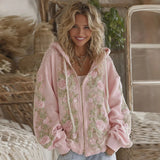 Womens Elegant Floral-Print Hooded Sweatshirt Top