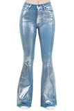 Metallic Bell Bottom Jean in Blue - Inseam 32\"