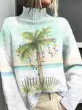 Womens Autumn High-Neck Sweater Retro Print American Streetwear Brand Loose-Fit Sweater