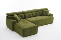 105' Modula Compression Sponge L-Shaped, Chesterfield-Inspired Design, No-Assembly Chenille Couch, 30D High-Density for Living Room, Bedroom, Apartment.Green.