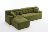 105' Modula Compression Sponge L-Shaped, Chesterfield-Inspired Design, No-Assembly Chenille Couch, 30D High-Density for Living Room, Bedroom, Apartment.Green.