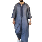 Thin Youth Linen Gray Cotton Linen Loose Casual Muslim Robe