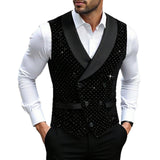 Mens Solid-Color Double-Breasted Suit Vest