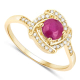 0.63 Carat Genuine Ruby and White Diamond 14K Yellow Gold Ring