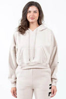 American Bazi Letter Graphic Long Sleeve Drawstring Cropped Hoodie