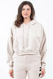 American Bazi Letter Graphic Long Sleeve Drawstring Cropped Hoodie
