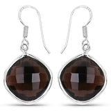 22.80 Carat Genuine Smoky Quartz .925 Sterling Silver Earrings