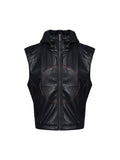 Short Hood Slim Fit Leather Waistcoat Coat Men's Summer Five-pointed Star PU Leather