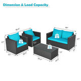4PCS Outdoor Rattan Wicker Patio Furniture Set With Turquoise Cushions (97145368)