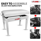 5 Core Adjustable Piano Bench Thick 3.25" Solid Wood Keyboard Stool Heavy Duty Musician Chair