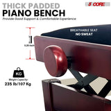 5 Core Adjustable Piano Bench Thick 3.25" Solid Wood Keyboard Stool Heavy Duty Musician Chair