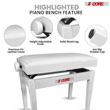 5 Core Adjustable Piano Bench Thick 3.25" Solid Wood Keyboard Stool Heavy Duty Musician Chair
