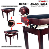 5 Core Adjustable Piano Bench Thick 3.25" Solid Wood Keyboard Stool Heavy Duty Musician Chair