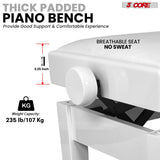 5 Core Adjustable Piano Bench Thick 3.25" Solid Wood Keyboard Stool Heavy Duty Musician Chair