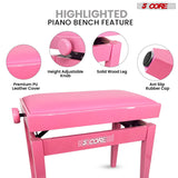 5 Core Adjustable Piano Bench Thick 3.25" Solid Wood Keyboard Stool Heavy Duty Musician Chair