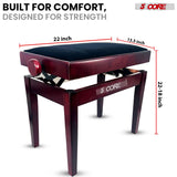5 Core Adjustable Piano Bench Thick 3.25" Solid Wood Keyboard Stool Heavy Duty Musician Chair